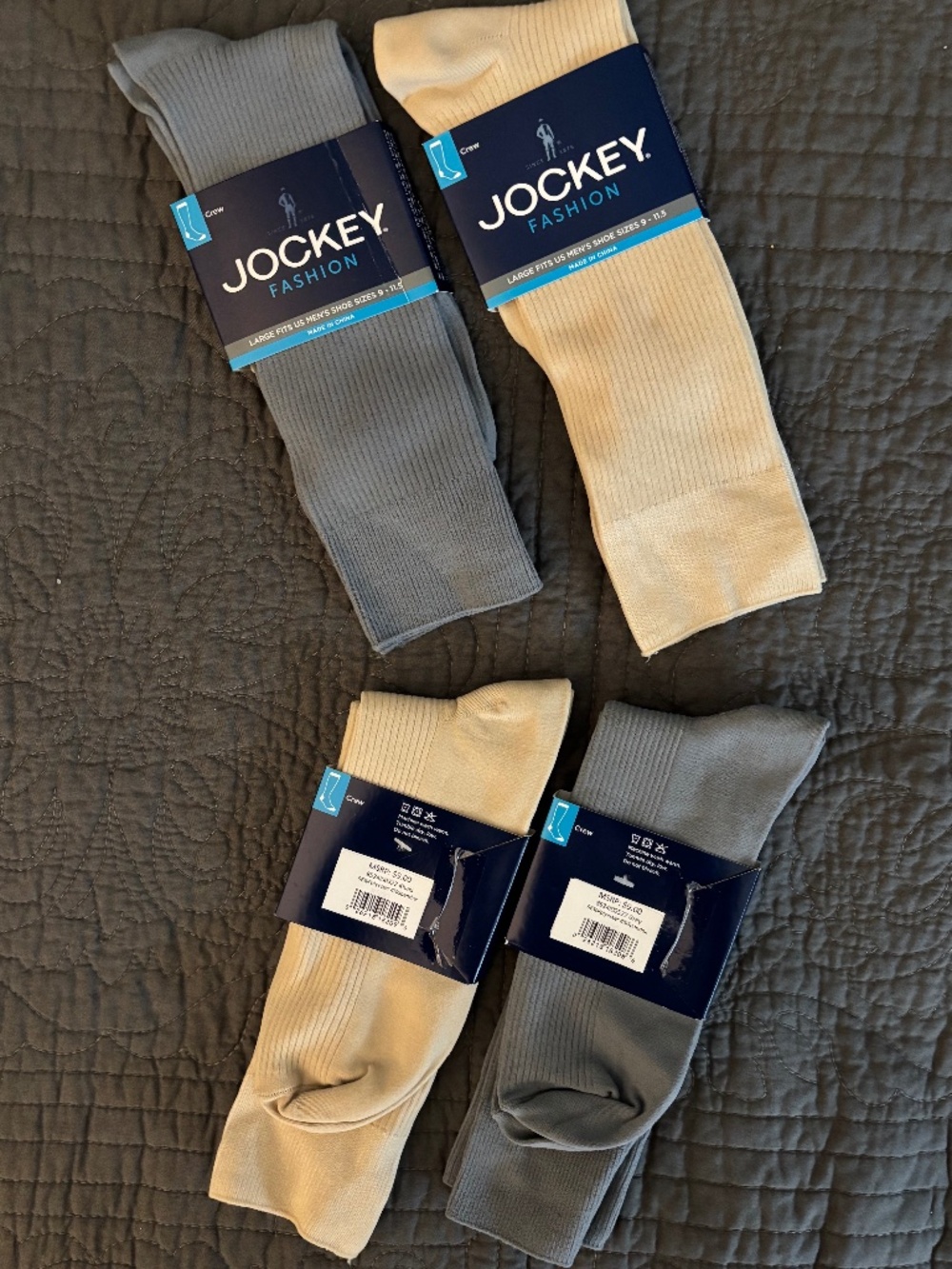 Mens JOCKEY Crew Socks - 4 pair size Large NWT